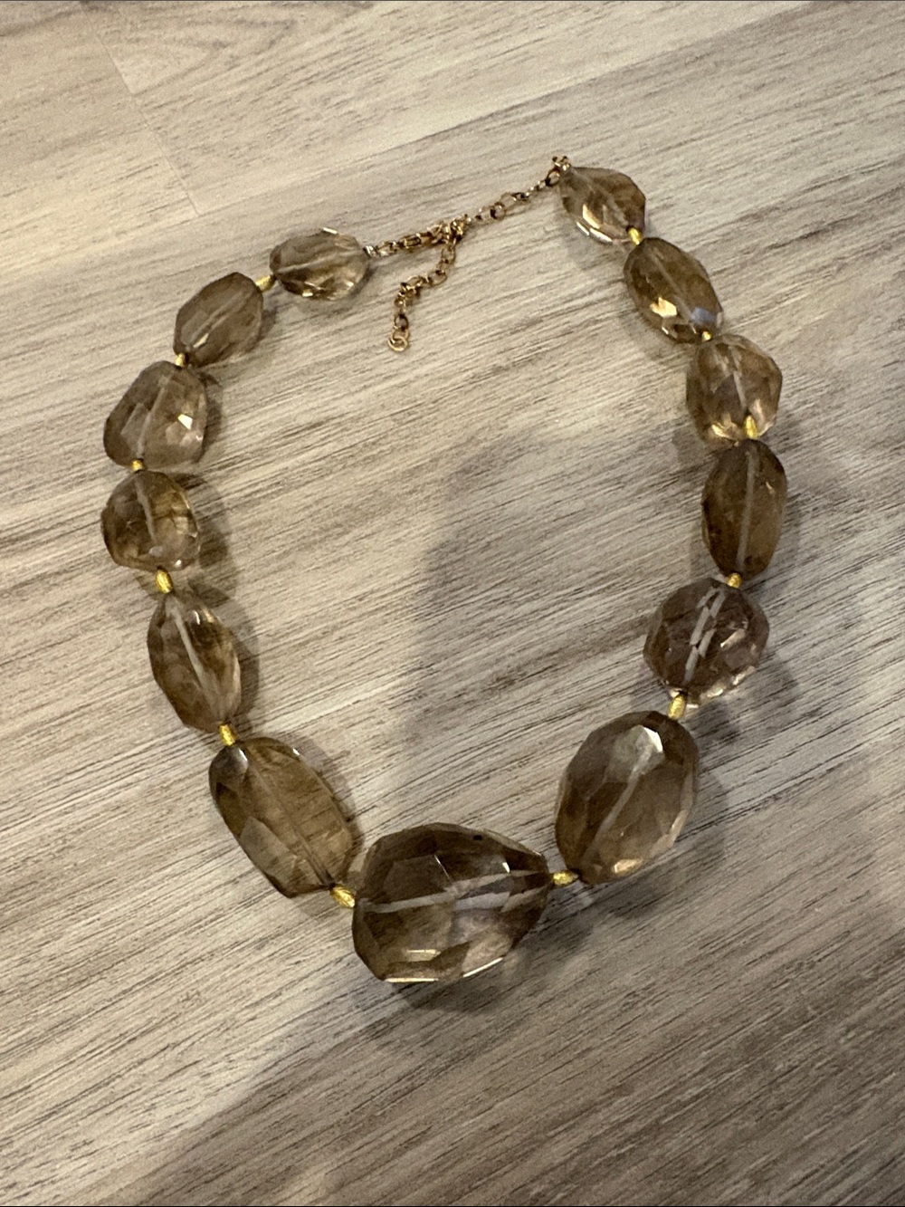 Shakti Faceted Smoky Brown Bead Necklace with Gold Accents